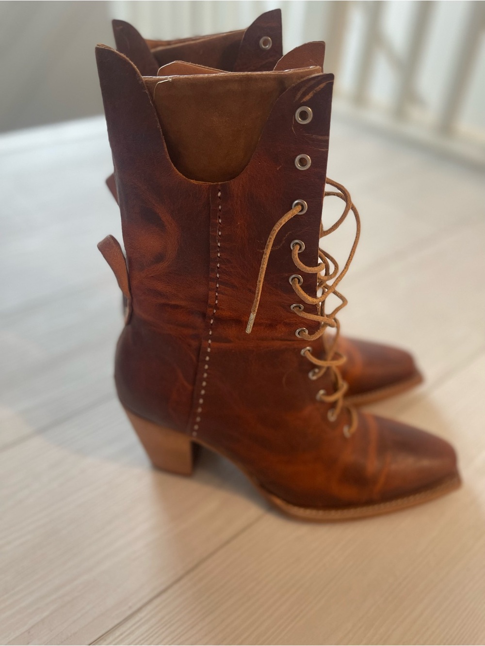Free People Canyon Lace Up Boots Brown Whiskey Leather Heeled We The Free 40